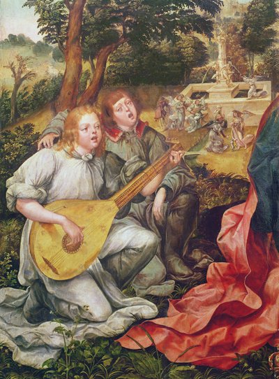 Virgin and Child with Angels, Detail of Angel Musicians by Gregorio Lopez